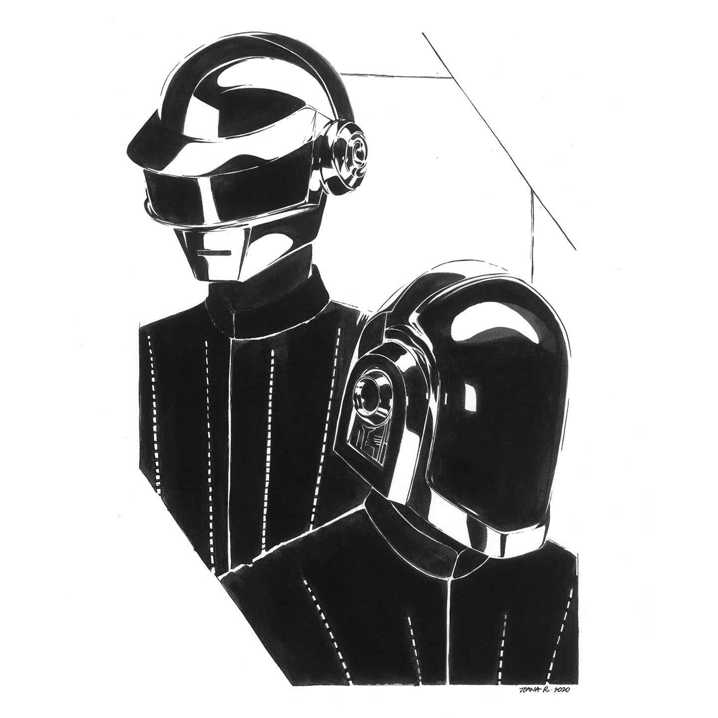 Daft Punk ink portrait by Joana Ray