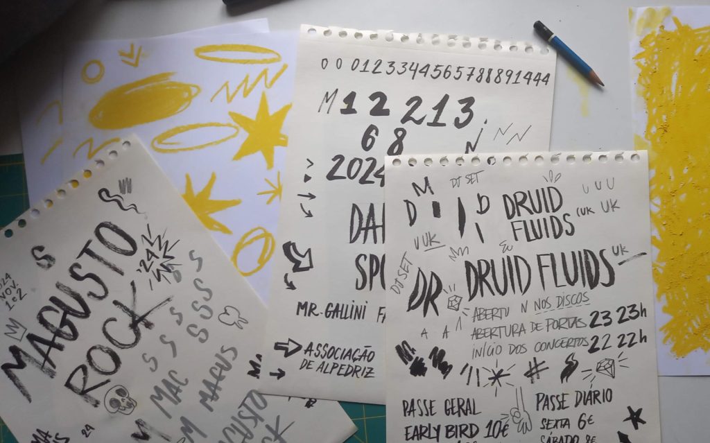 Sheets over my desk filled with doodles, numbers and text that were used to put the poster information together.