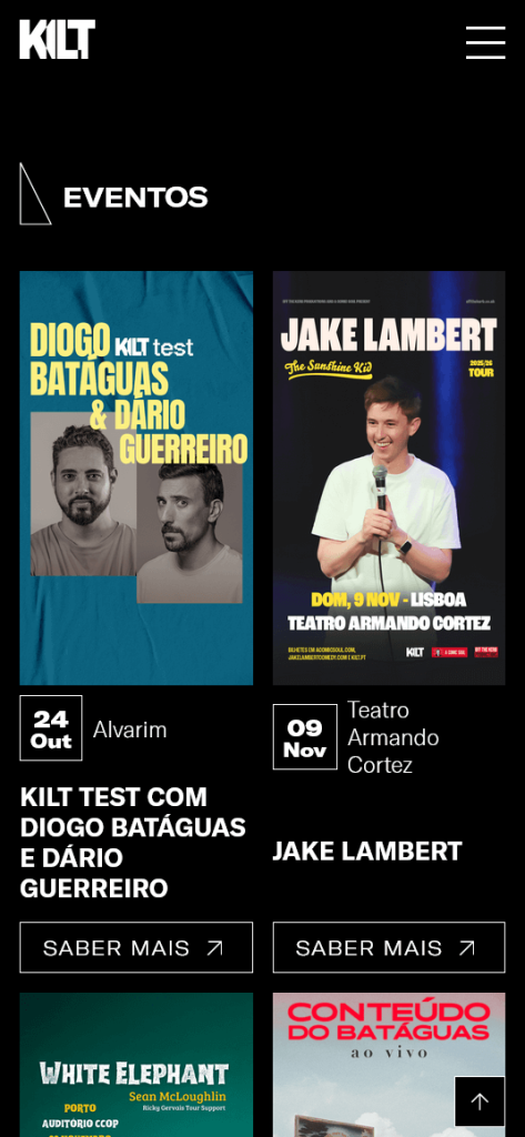 kilt.com - Events grid on the home page (as seen on mobile)